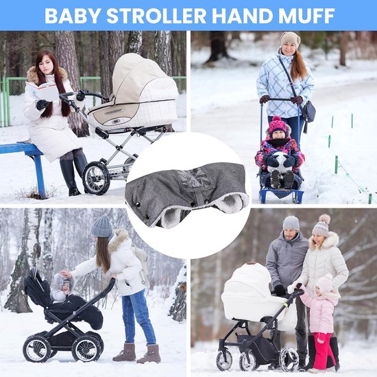 Kinderwagen Handwarmer - Mof warmer - Wandelen buiten - Waterdicht fleece - Universele maat - Grijs — afbeelding 4