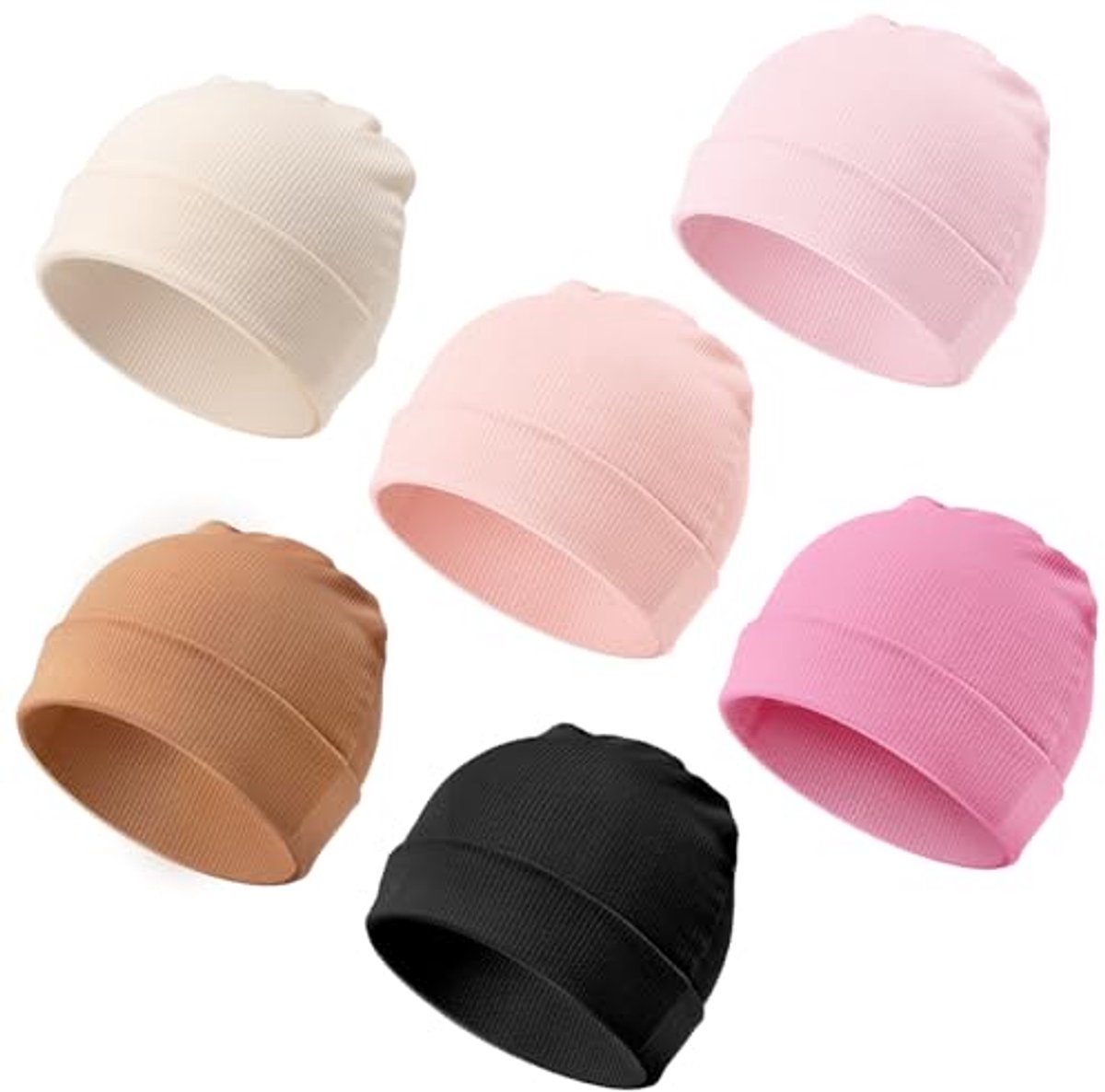 Image of 6 Stuks Zachte Beanie Hoedjes voor Pasgeboren en Peuters - Gebreide Mutsen voor 0-24 Maanden