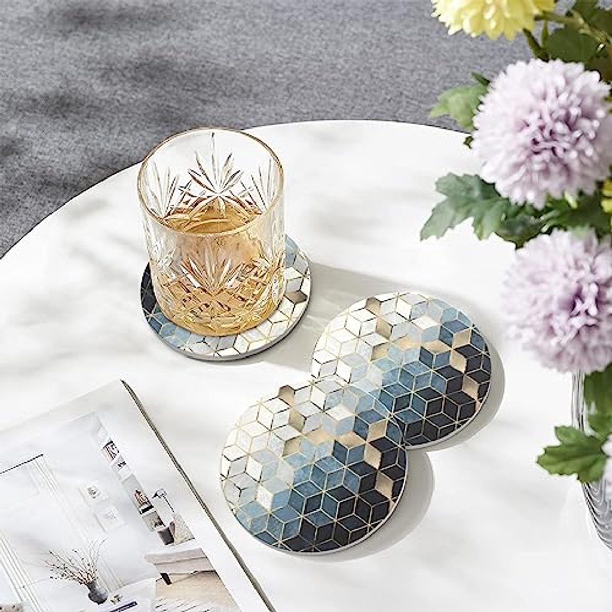 Set van 4 Absorberende Ronde Onderzetters - Decoratieve Keramische Onderzetters met Kurkbasis voor Mokken en Bekers — cadeau in Wonen & Interieur - foto 5