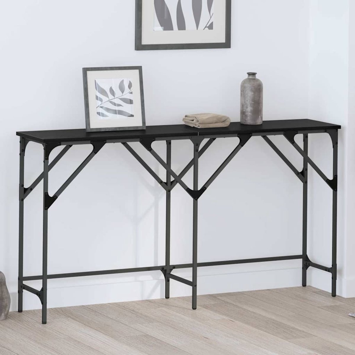 vidaXL Wandtafel - Zwart - Eiken - 140 - x - 29 - x - 75 - cm - Bewerkt - hout Zwart eiken