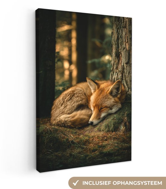Canvas schilderij 80x120 cm - Exclusieve wanddecoratie Vos - Bos - Slapen - Muurdecoratie woonkamer - Slaapkamer decoratie - Kamer accessoires - Schilderijen op canvas