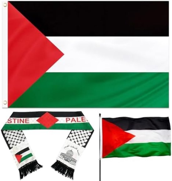 PromoHome Palestina Vlag en Sjaal Set - Grote 150x90 cm Buiten Vlag met Oogjes + 135x14 cm Palestijnse Sjaal - Weerbestendige Polyester Vlaggen en Comfortabele Halsdoek voor Mannen en Vrouwen