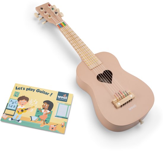 Woet® Houten Speelgoedgitaar met Draagriem - Roze - Speelgoedinstrument - Mijn eerste Gitaar Inclusief Muziekboekje - Speelgitaar voor Kinderen - Vanaf 3 jaar