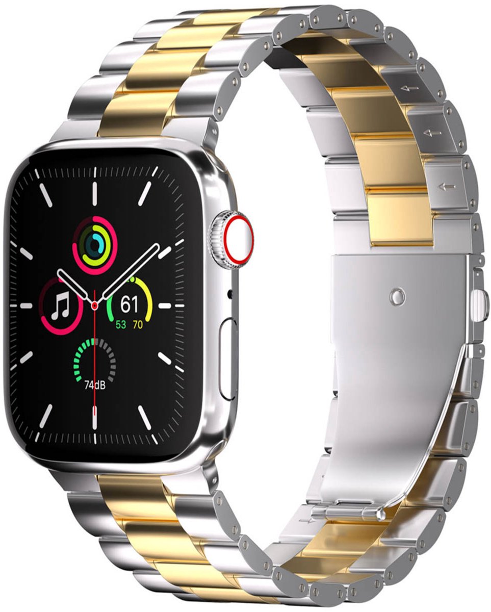 iMoshion Bandje Geschikt voor Apple Watch Bandje Series 1 / 2 / 3 / 4 / 5 / 6 / 7 / 8 / 9 / SE - 38 / 40 / 41 mm / Goud - iMoshion Stalen band - Zilver