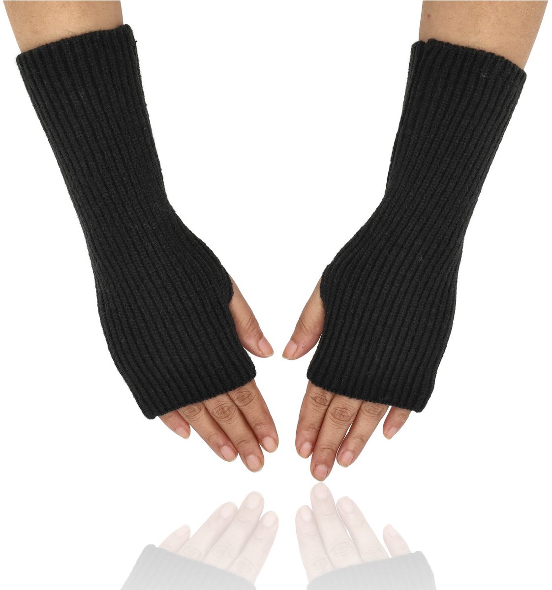 Handschoenen Vingerloos - Gebreide Warme Handschoenen Zonder Vingers - Gevoerde Handschoen Vingerloos Zwart - One Size