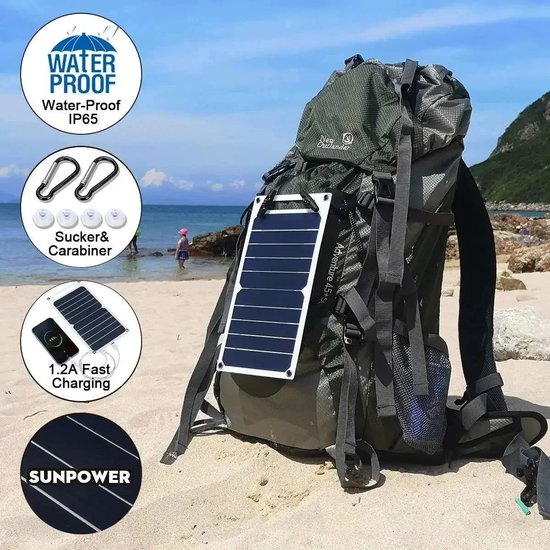 K&R Ventures® Draagbaar Zonnepaneel - Waterdichte Solar Oplader met USB - Voor Telefoons, Tablets & Powerbanks - Draagbare Zonne-Energie Oplader - Ideaal voor Kamperen, Reizen & Thuisgebruik van Merkloos — afbeelding 2