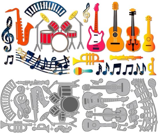 Guitar Piano Metal Die Cuts - Drum Violin Notes Die Stencil - Musical ...