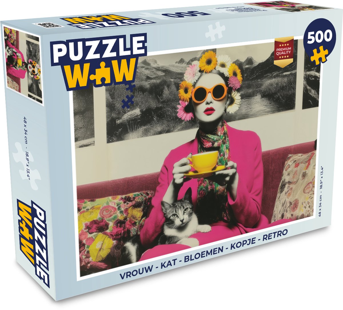 Vrouw - Kat - Bloemen - Kopje - Retro