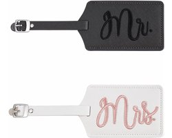 2 stuks kofferlabels voor bruiloft, Mr en Mrs, kofferlabel met adreslabel, kofferdag, kunstleer, bagagelabel, huwelijksreis voor vliegreizen, huwelijksgeschenken (11 x 6,7 cm)