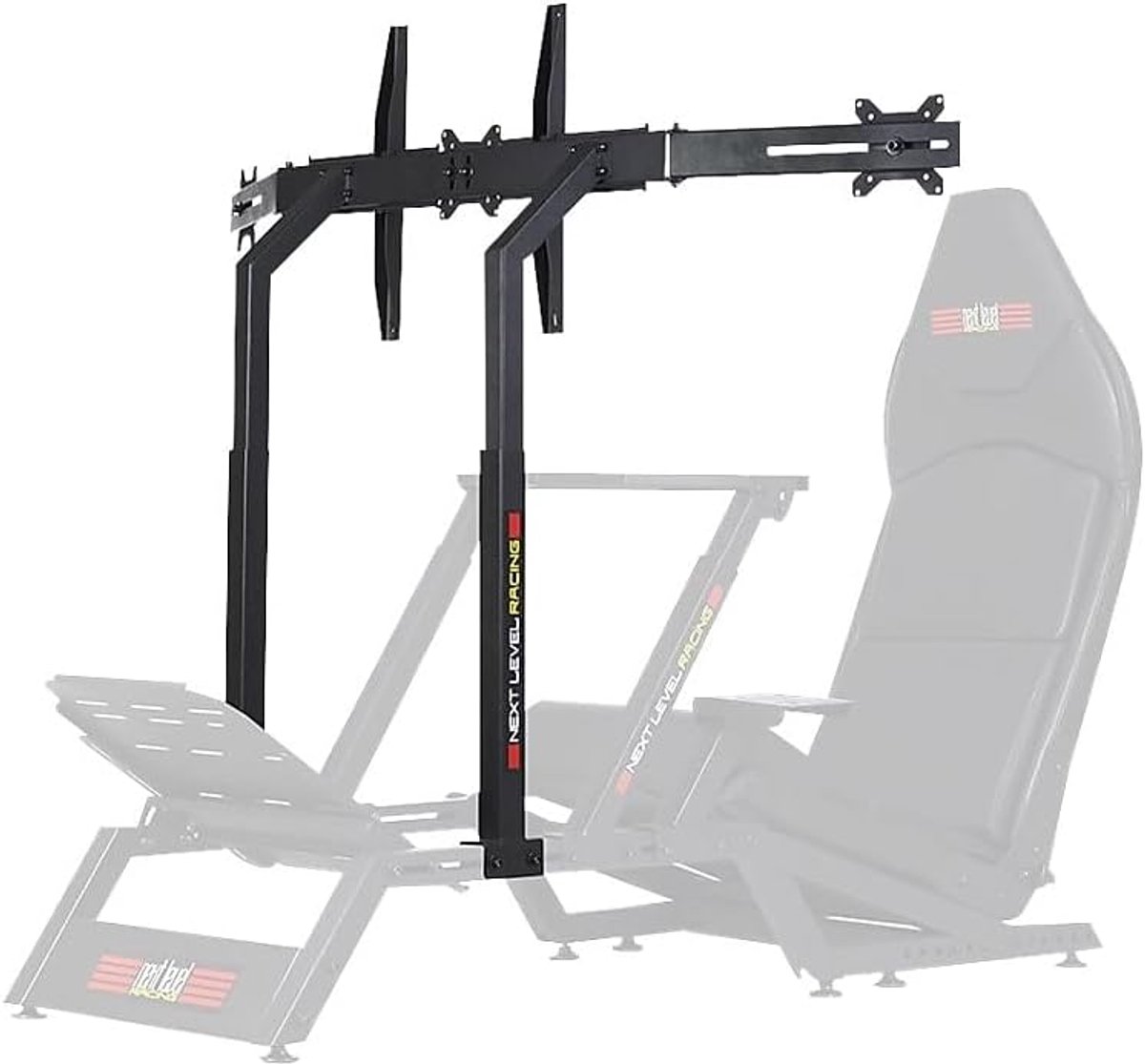 Matzwarte monitorstandaard voor simulatorcockpits en gamingstoelen