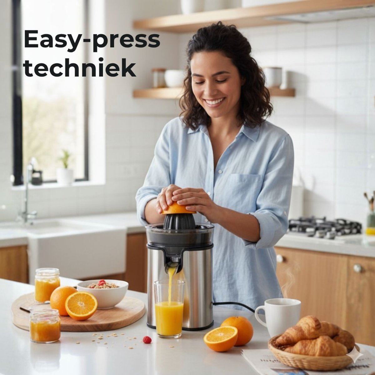 CoolHome Citruspers - Elektrische Sinaasappelpers en Citroenpers - Met uitloop en druppelstop - Compact & Stil- Rvs thumbnail 4
