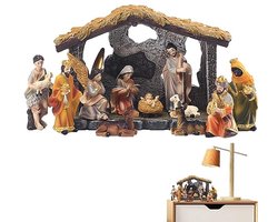 Traditionele Kerststal met Figuren - Houten Tafeldecoratie voor Kerstmis