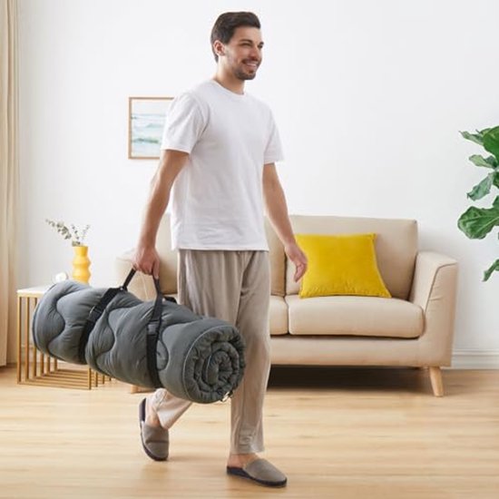 ONF3 - Dikke slaapmat - Campingmatras - Gewatteerd comfort - 190 x 75 cm - Draagbaar en lichtgewicht - Perfect voor kamperen - Grijs van Merkloos — afbeelding 5