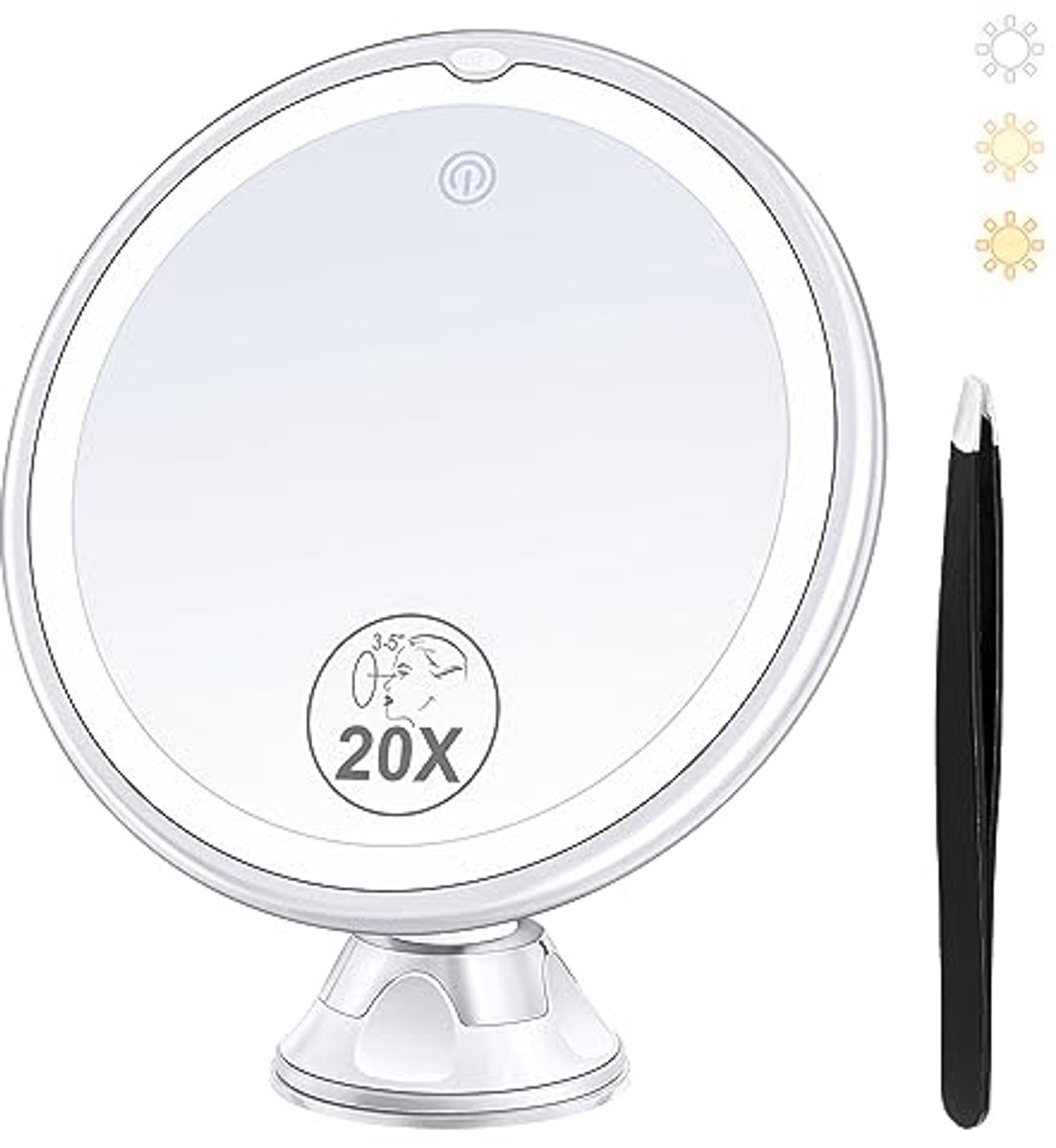 Opgewaardeerde 20x Vergrootspiegel met Licht en Zuignap – Draaibare Make-up Spiegel
