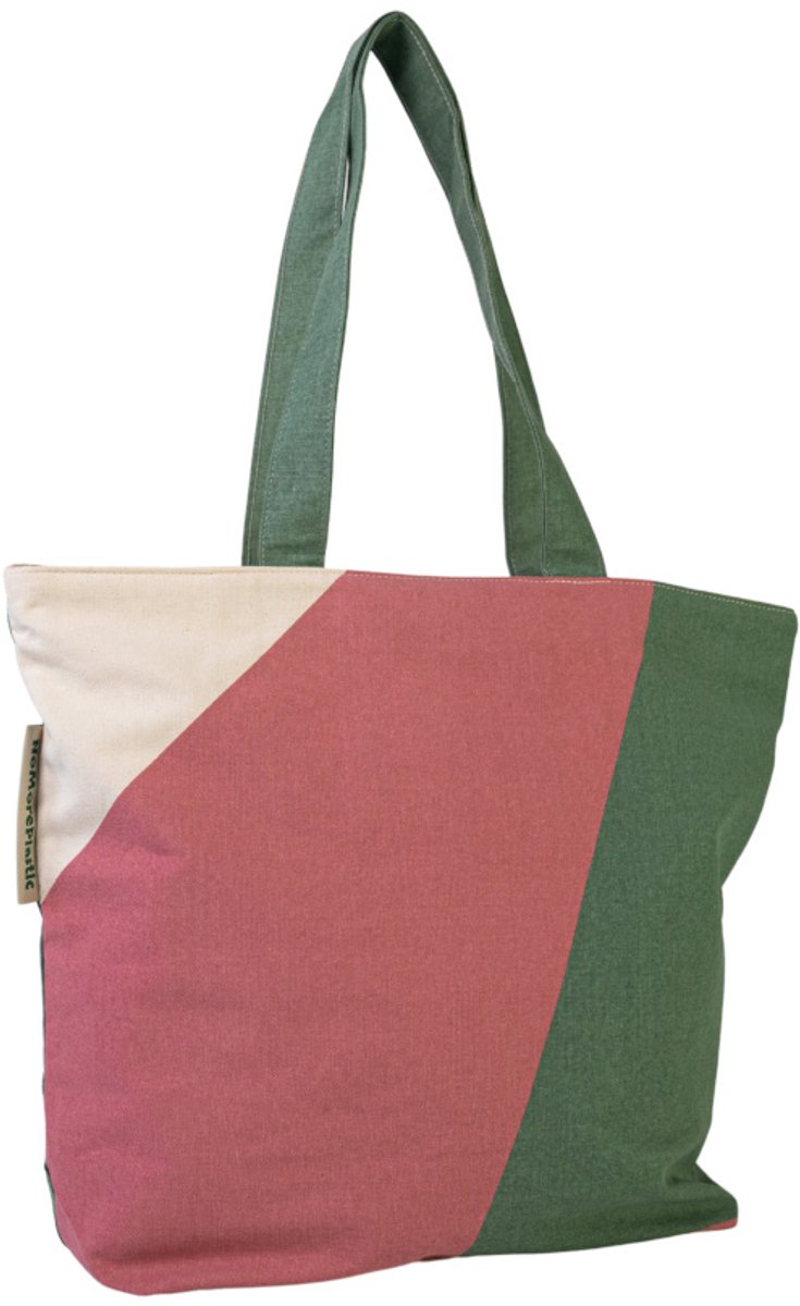 Boodschappentas met rits - Pinky Green - 100% Biologisch katoen- Duurzaam- Cadeau voor vrouw