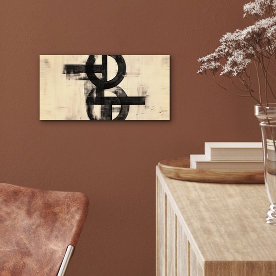 Aluminium schilderij 40x20 cm - Wanddecoratie metaal - Cirkels - Balken - Zwart - Abstract - Metalen muurdecoratie woonkamer - Decoratie industrieel - Foto op dibond - Industriële accessoires slaapkamer