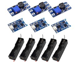 EXCITAT 3 in 1 Boost Board Kit - Boostmodule - Verstelbare Boost Converter - 2V-24V naar 5V-28V - TP4056 18650 Laadmodule - 18650 Batterijhouder - 11 stuks