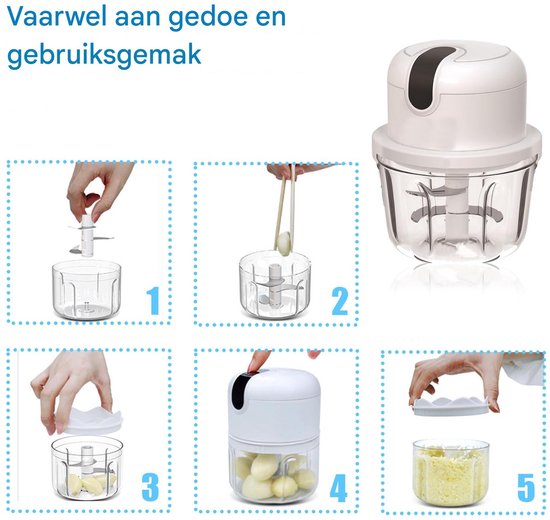 Ynkkvre - Elektrische Hakker met USB - Mini Voedselverwerker 100/250/350 ml - Elektrische Groente- en Fruit Snijder - 3 Scherpe Messen - Multi Hakker van Ynkkvre — afbeelding 4