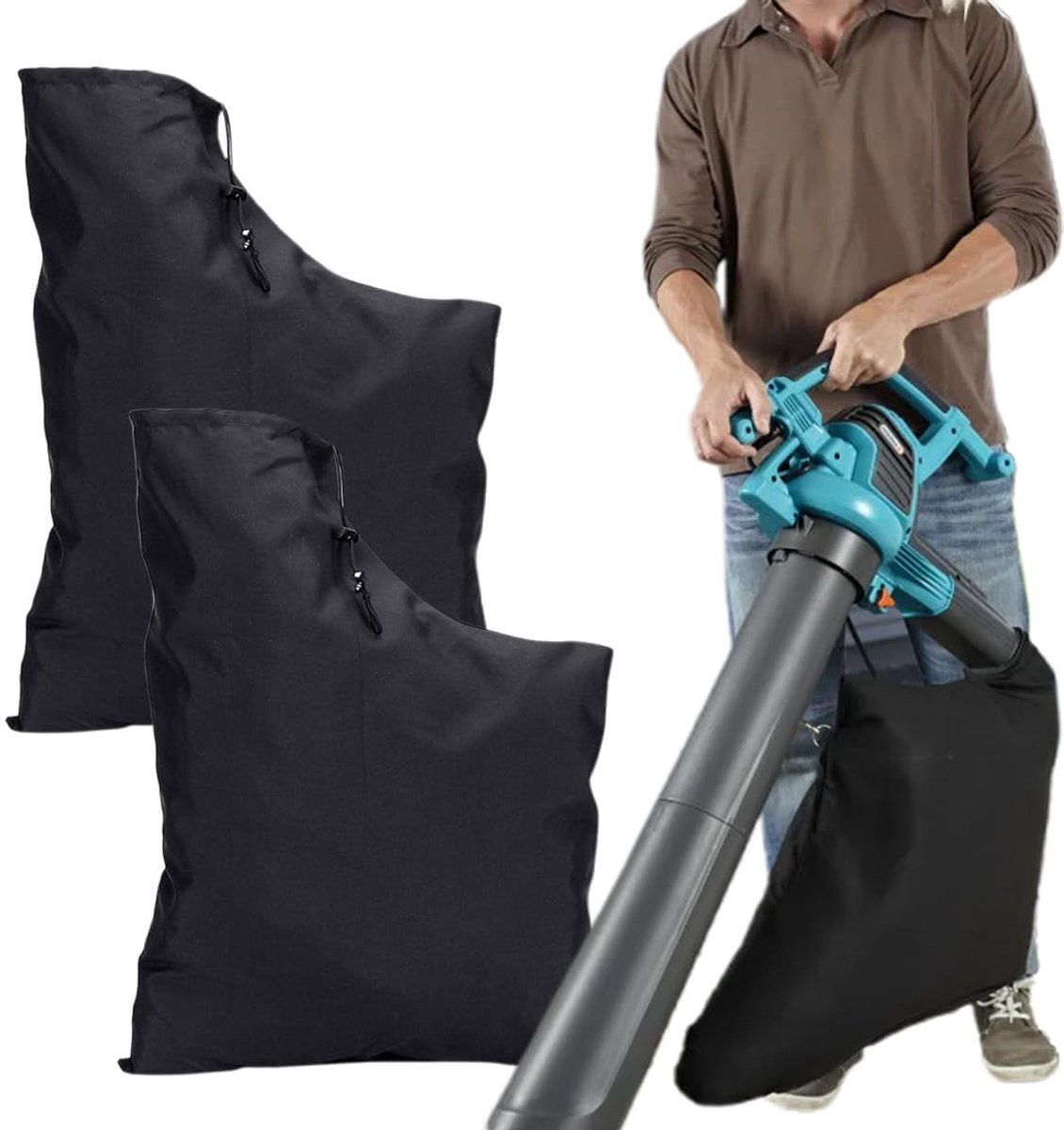 Set van 2 Cirkelzaag Stofzakken - Voor Tafelzaag en Mitre Zaag - Met Ritssluiting en Draadbevestiging - Model 255 - Zwart