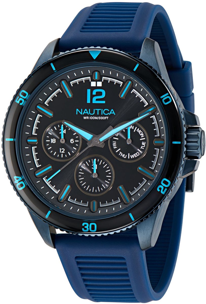 Nautica Nct Windrose Quartz Chronograaf Horloge Blauw Material 100% Roestvrij Staal 100% Bio-Based Puarmband 46 mm NAPWRS401