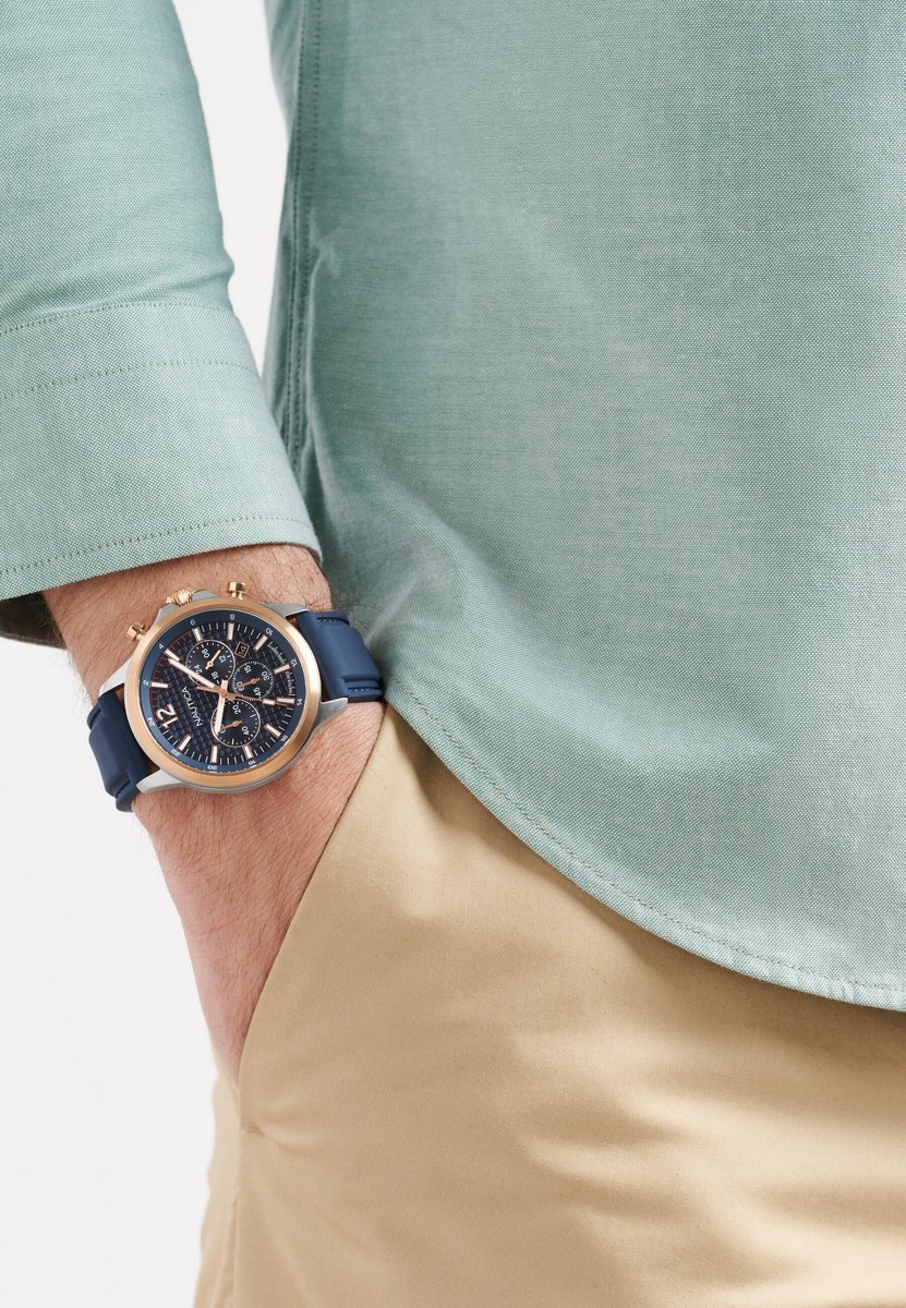 Nautica Nct Blueocean Quartz Analoog Horloge Blauw Material 100% Roestvrij Staal 100% Siliconaarmband 45 mm NAPBOF411