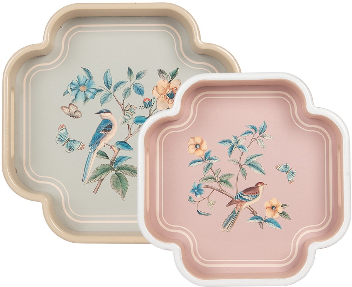 Decoratie Dienblad Set van 2 set van 2 Beige Hout