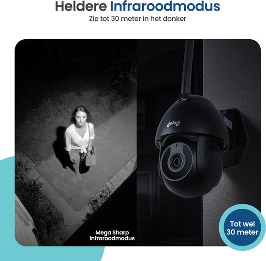 Vergelijking van normale nachtzicht en Mega Sharp infraroodmodus tot 30 meter, met een vrouw.
