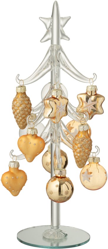 J-Line décoration Sapin de Noël + Boules - verre - or