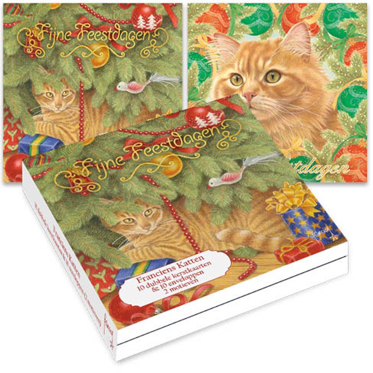 Franciens Katten kerstkaartenmapje - Onder de boom - Kerstballen