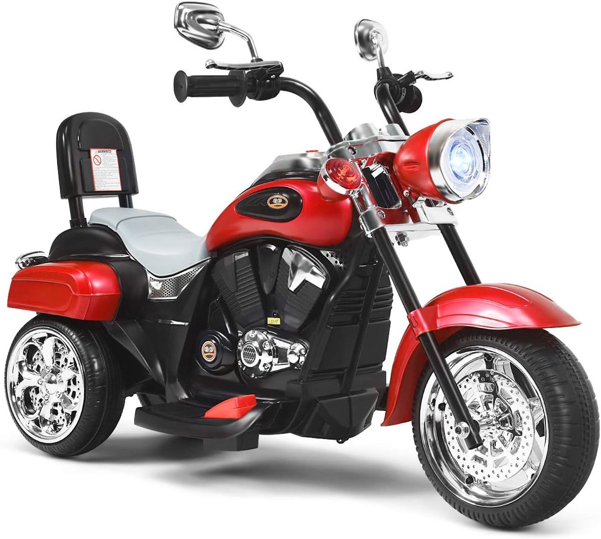 COSTWAY Chopper stijl motorfiets, batterij aangedreven rijden op motorfiets, realistische rijervaring, verstelbare koplamp, elektrische kindermotorfiets voor jongens meisjes (Rood)
