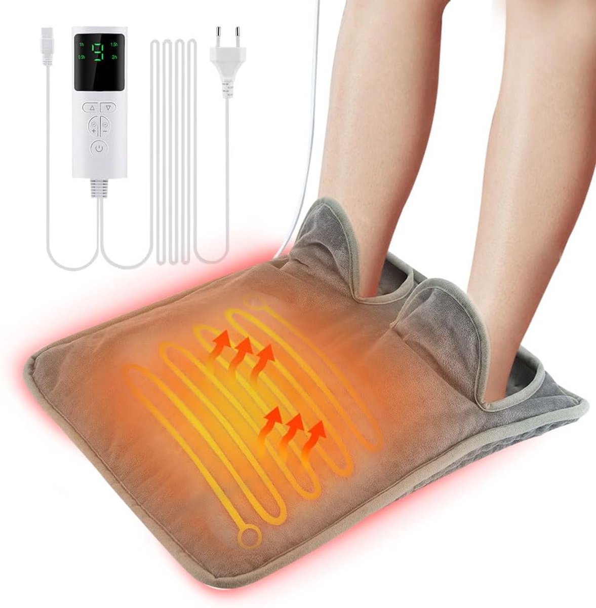 Elektrische voetenwarmer 40 x 39,5 cm, elektrische voetenwarmer met 9 temperatuurniveaus en 4 timers, wasbaar, elektrische voetenwarmer met automatische uitschakeling, voor kantoor, thuis