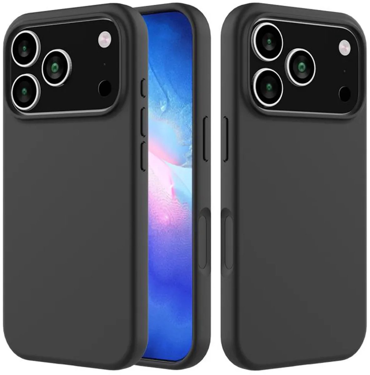 MobyDefend Hoesje - Geschikt voor iPhone 17 Pro Max - Matte Siliconen Backcover - Zwart