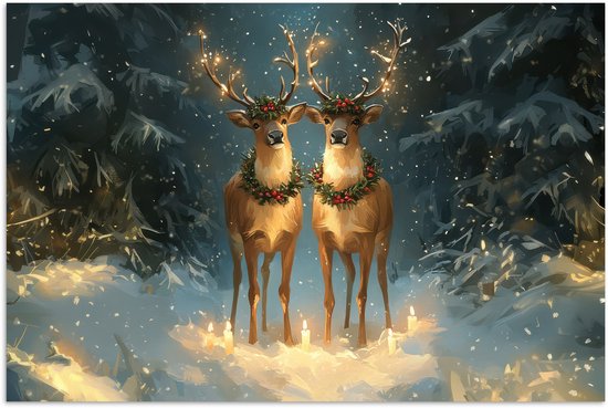 Poster 90x60 cm - Dennensprookje - Rendier - Nacht - Posters - Kamer decoratie - Wanddecoratie woonkamer - Muurdecoratie slaapkamer