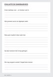 Pagina met vragen over evaluatie en dankbaarheid, met ruimte voor antwoorden.