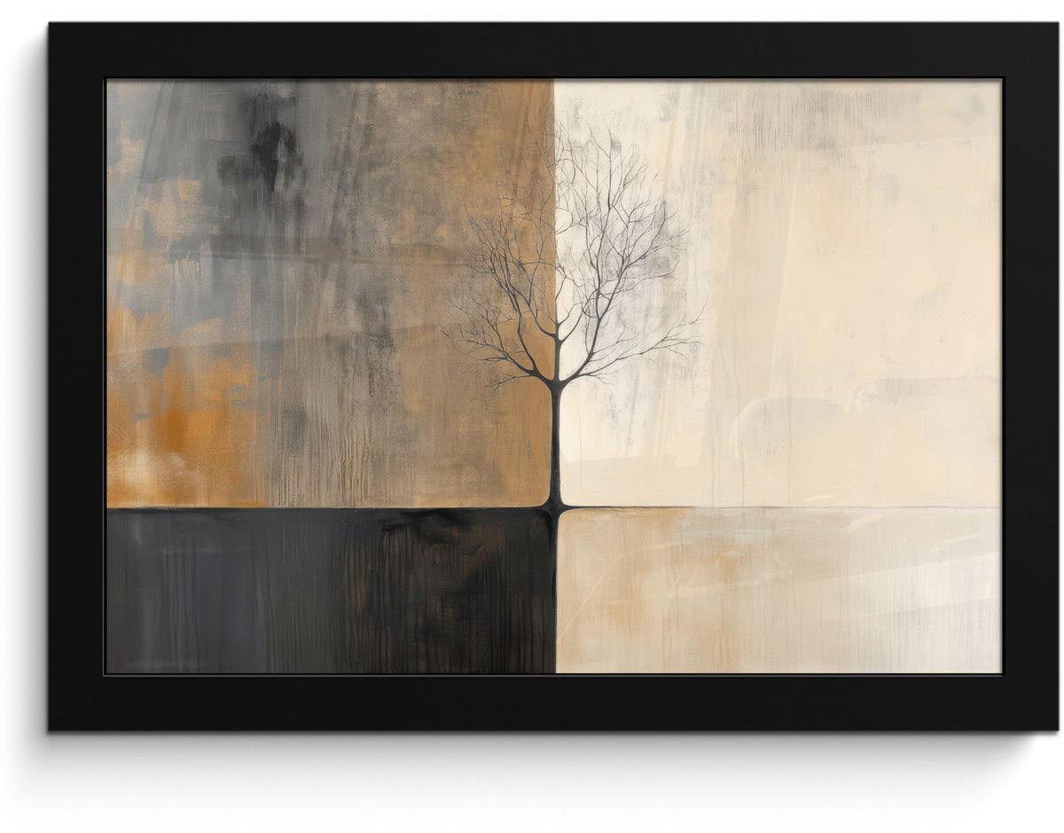 FrameYourWall Poster in lijst - Fotolijst 30x20 cm - Posters - Boom - Vlakken - Takken - Kleurverloop - Posterlijst zwart - Decoratie - Wanddecoratie woonkamer - Muurdecoratie slaapkamer