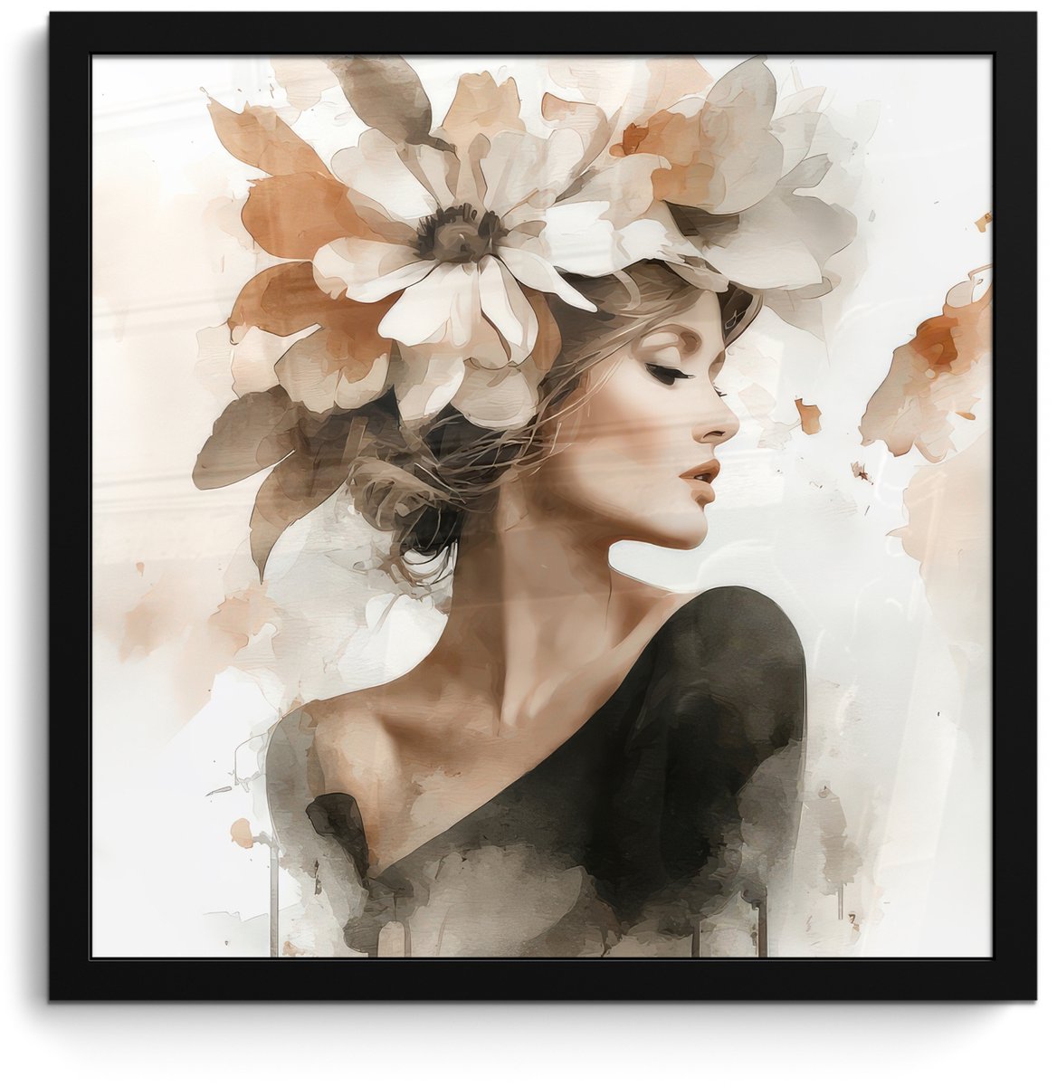 FrameYourWall Poster in lijst - Fotolijst 40x40 cm - Posters - Bloesem - Portret - Gezicht - Posterlijst zwart - Decoratie - Wanddecoratie woonkamer - Muurdecoratie slaapkamer