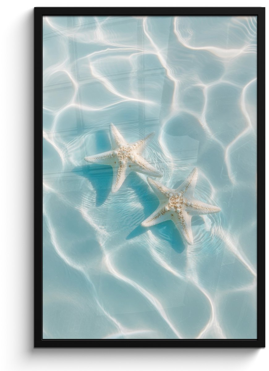 FrameYourWall Poster in lijst - Fotolijst 60x90 cm - Posters - Zeesterren - Golvend water - Rustgevend - Posterlijst zwart - Decoratie - Wanddecoratie woonkamer - Muurdecoratie slaapkamer