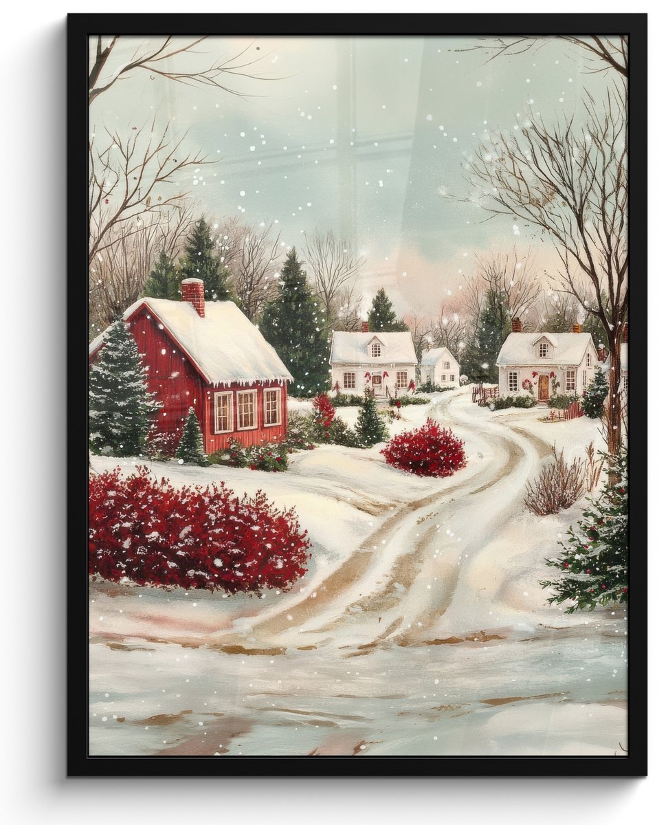 FrameYourWall Poster in lijst - Fotolijst 60x80 cm - Posters - Kerstsfeer - Landelijk - Rood - Posterlijst zwart - Decoratie - Wanddecoratie woonkamer - Muurdecoratie slaapkamer - Kerstversiering - Kerstdecoratie voor binnen - Kerstmis