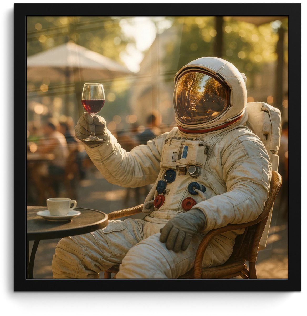FrameYourWall Poster in lijst - Fotolijst 40x40 cm - Posters - Wijn - Rood - Terras - Koffie - Posterlijst zwart - Decoratie - Wanddecoratie woonkamer - Muurdecoratie slaapkamer
