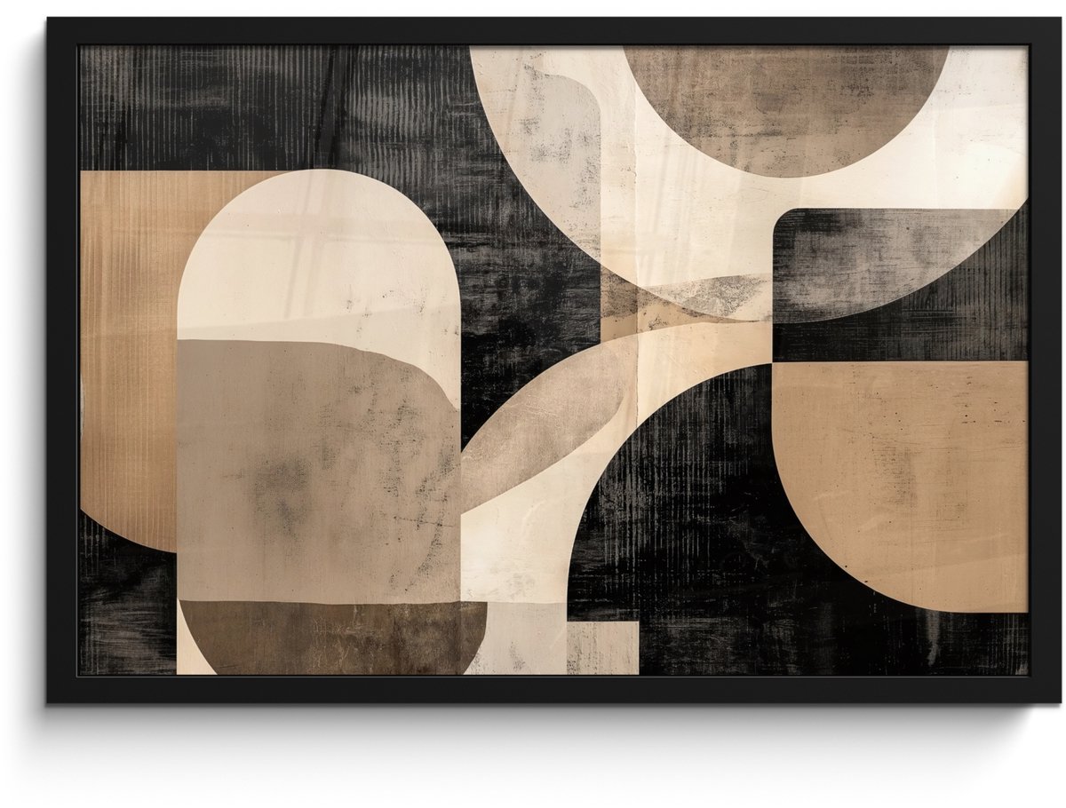 FrameYourWall Poster in lijst - Fotolijst 60x40 cm - Posters - Abstract - Vormen - Modern - Beige - Posterlijst zwart - Decoratie - Wanddecoratie woonkamer - Muurdecoratie slaapkamer
