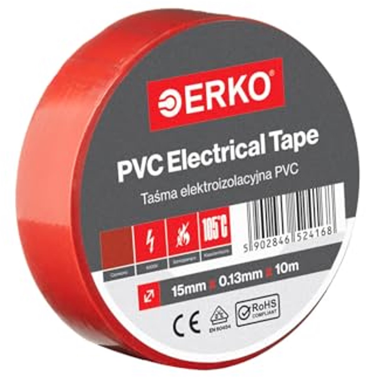 PVC Isolatietape 15 mm x 10 m - Flexibel en Sterke Kleefkracht, Bestendig tegen Chemicaliën, Rood