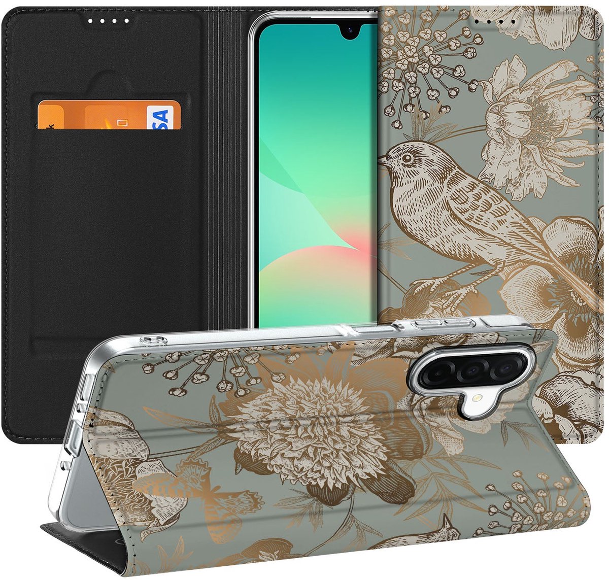 Smart Cover voor Samsung Galaxy A26 Vintage Bird Flowers