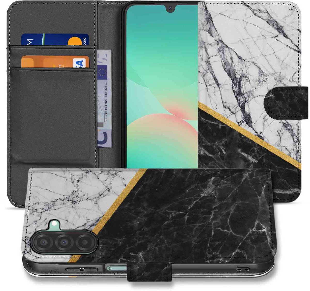 Samsung Galaxy A26 Marble White Black Book Case
