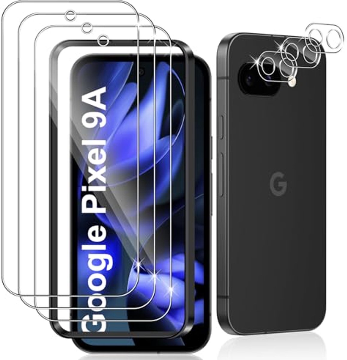 Gehard glas voor Google Pixel 9A - 3 stuks achtercamerabescherming, 9H hardheid, krasbestendig en luchtbelvrij