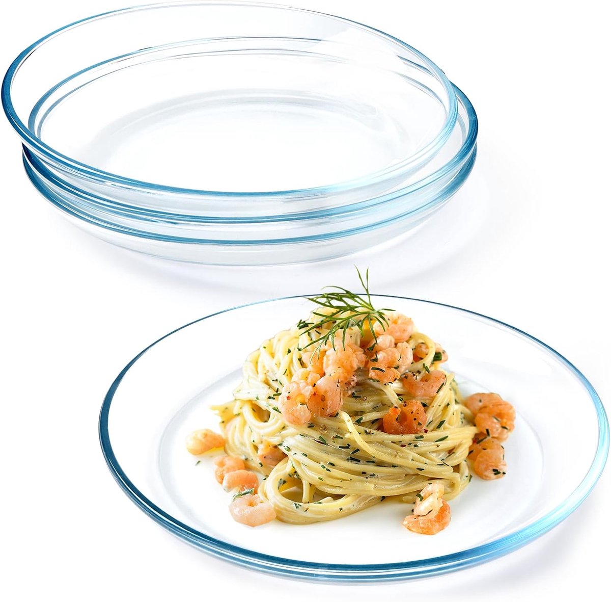 Set van 4 Doorzichtige Glazen Dinerborden - 10 Inch Vaatwasmachine- en Magnetronbestendig