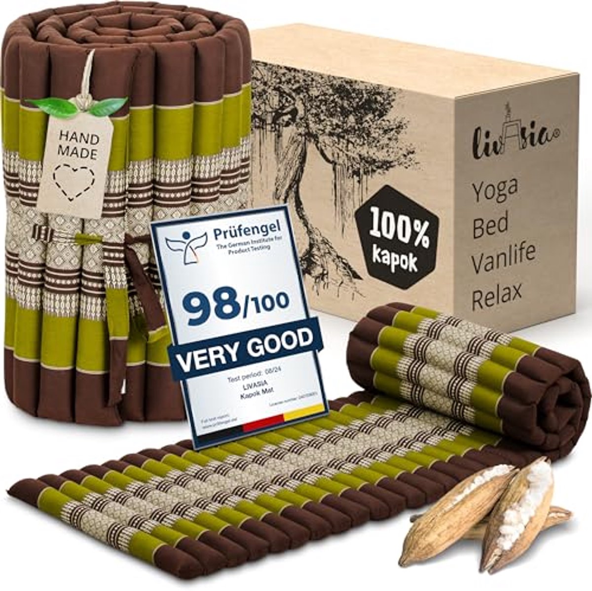 Gastenrolmat 200x50x4,5 cm - Handgemaakt Kapok Matras voor Buiten en Binnen