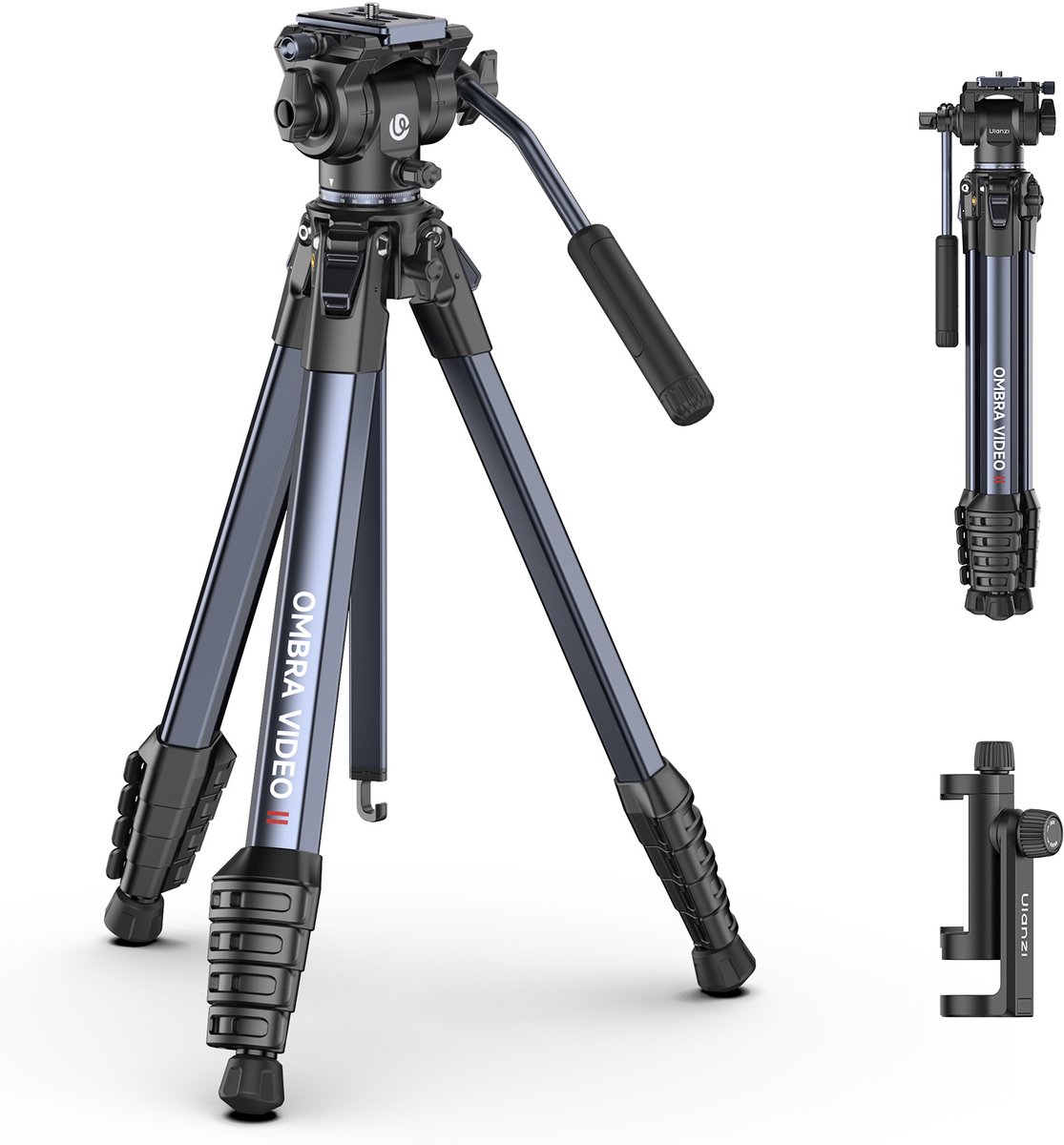 Ulanzi XIANG Ombra II Video Travel Tripod - 2-in-1 met Monopod - Vloeistofgedempte Kop - Aluminium - Zwart