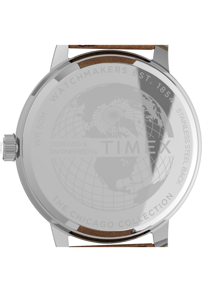 Timex Chicago Kwarts Analoog Horloge Lichtbruin Case: 100% Low Lead Brass| Bracelet: 100% Leather 45 mm TW2V28900AJ