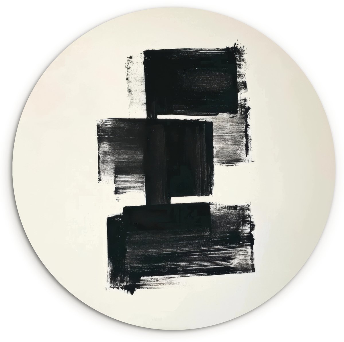 WallCircle Wandcirkel 140x140 cm - Muurcirkel Rechthoeken - Penseelstreken - Abstract - Zwart - Muurdecoratie woonkamer - Wanddecoratie slaapkamer - Kamer decoratie accessoires - Ronde schilderijen