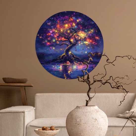 WallCircle® - Muursticker Cercle 50x50 cm - Muurstickers Cosmique - sapin lumineux - Noël - Coloré - Cercle mural salon - Cercle mural chambre - Décoration murale autocollante - Accessoires de décoration murale